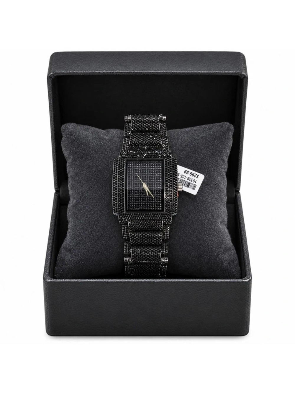 #840 Black Rectangular Pave Crystal Watch 42mm NWT Box